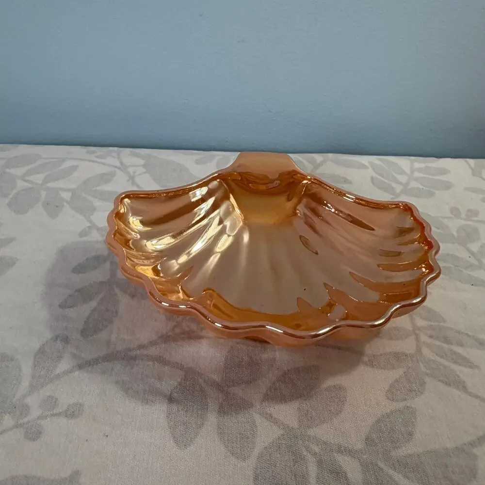 Fire-King Peach Lustre Shell Dish Candy Trinket Bowl Vintage Anchor Hocking